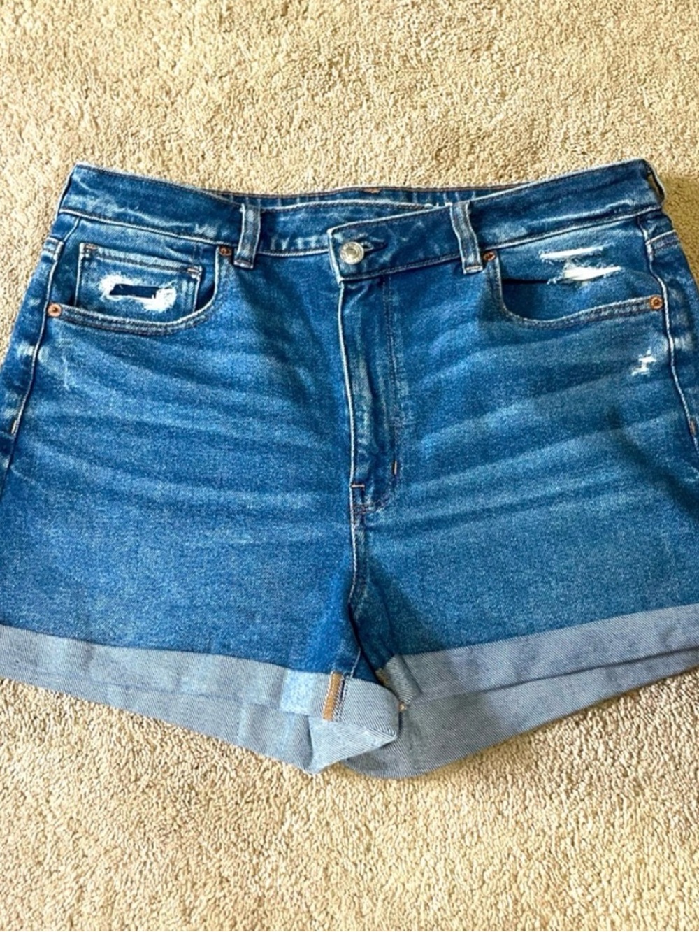 American Eagle Outfitters Dark Blue Rolled Hem Jean Shorts